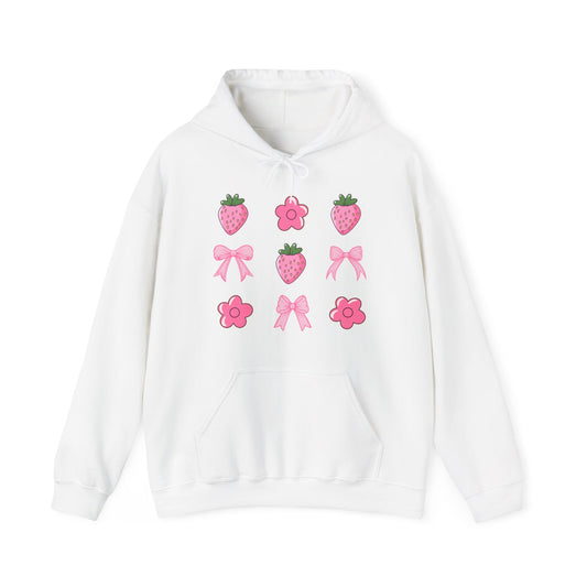 Pink Coquette Bows With Cute Flowers And Strawberries Graphic Hoodie