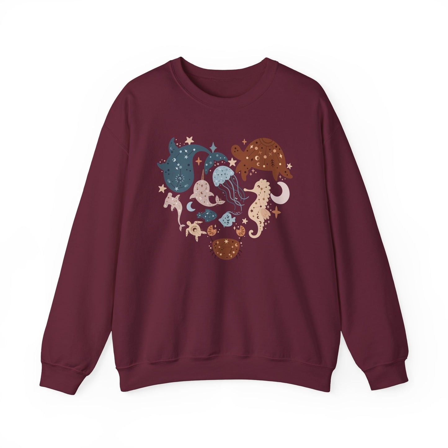 Celestial Sea Animals In Heart Shape Sweatshirt