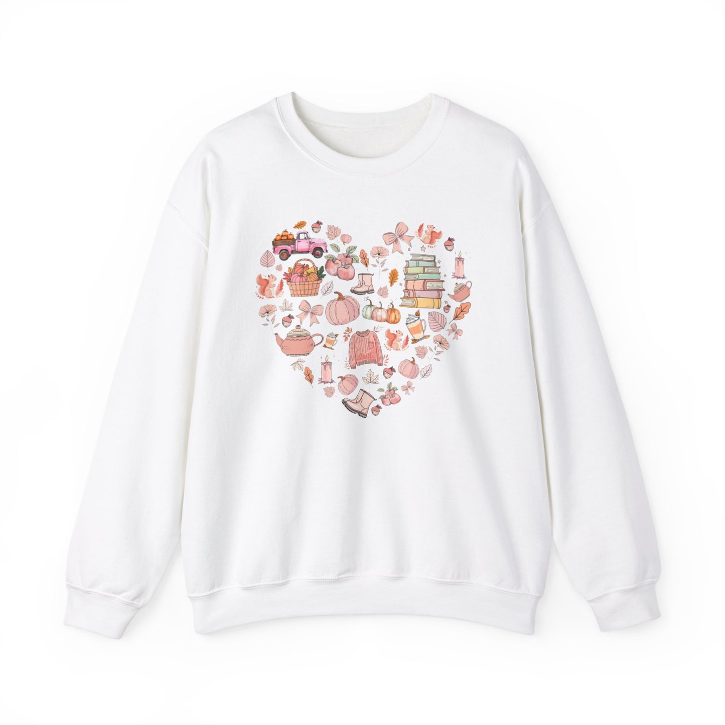 Pink Cute Fall Graphics In Heart Shape Sweatshirt