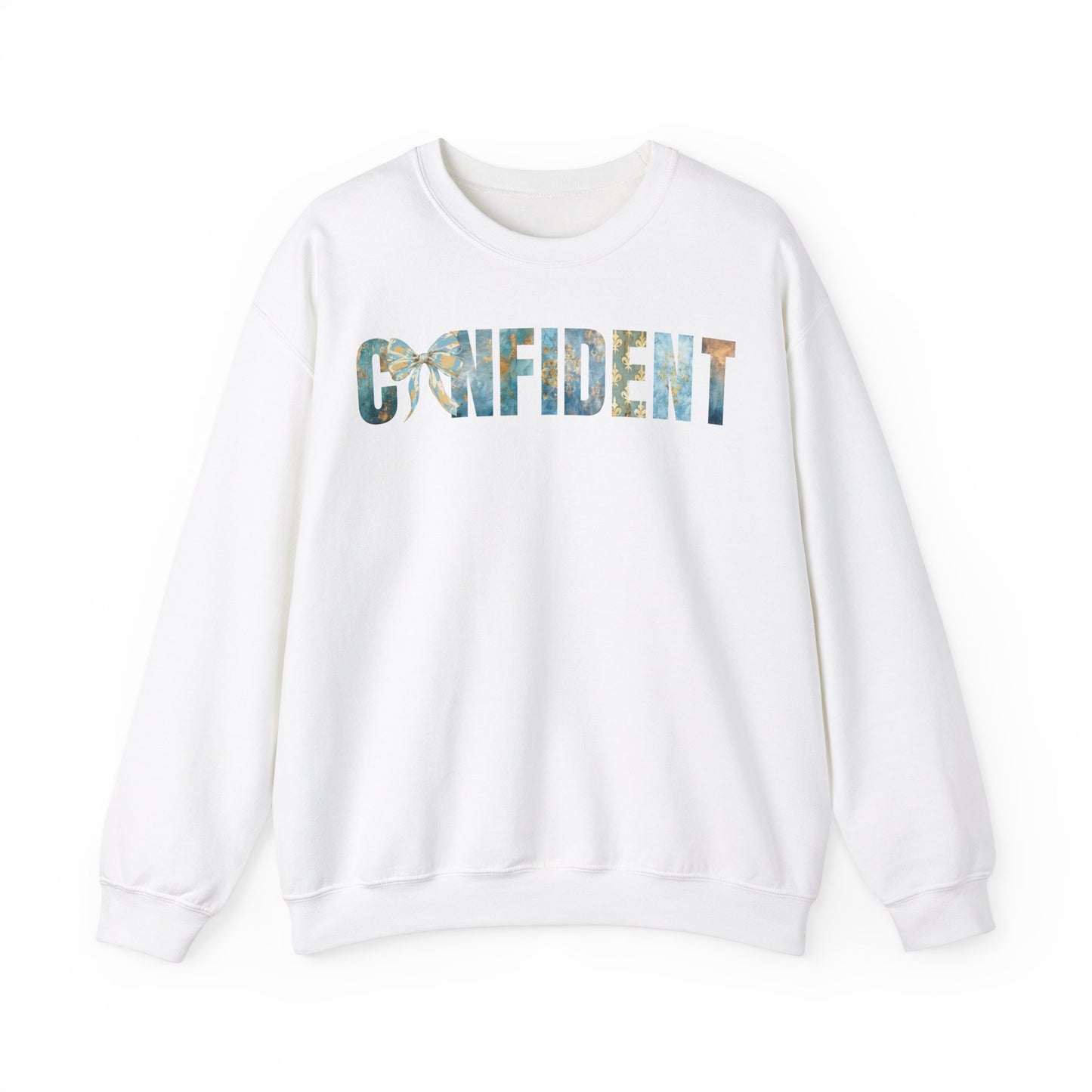 Confident With Blue and Golden Coquette Bow Sweatshirt