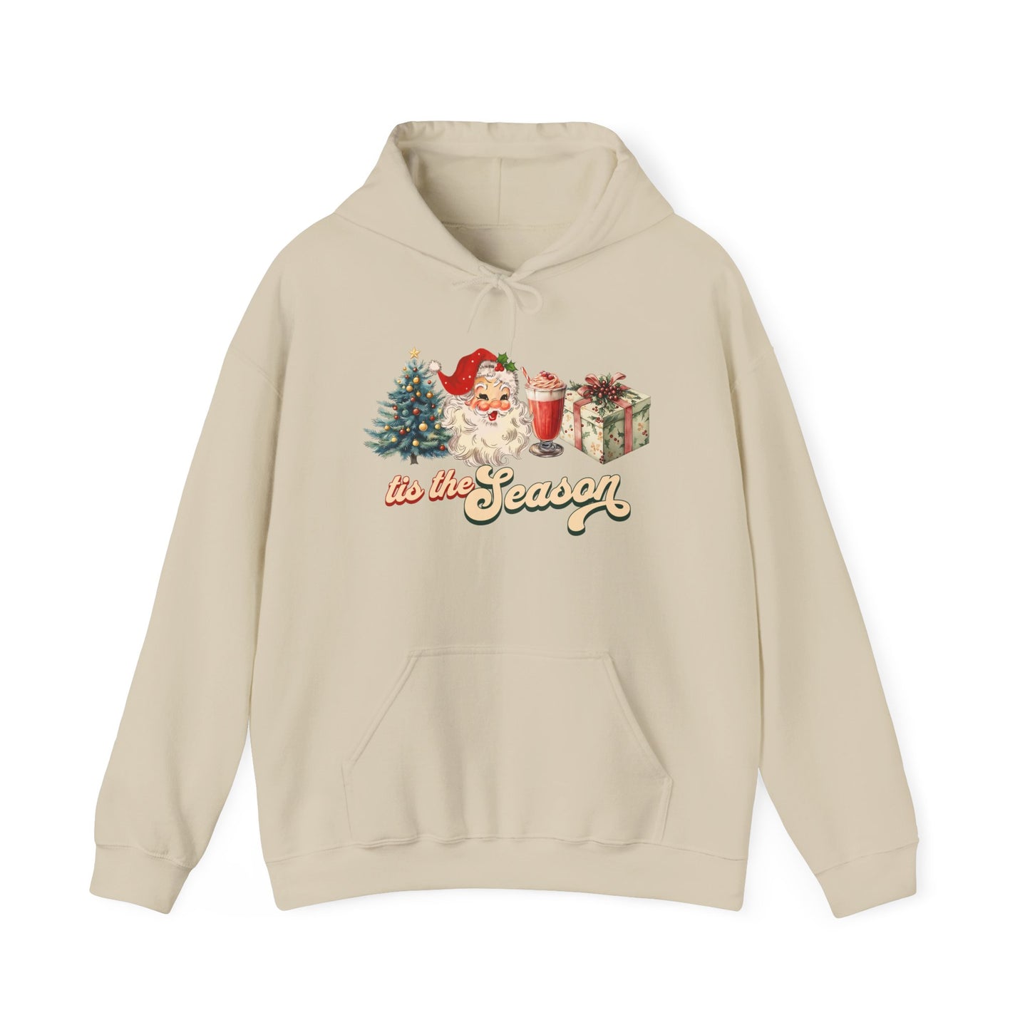 Tis The Season Christmas Tree Cute Santa And Gift Graphic Hoodie