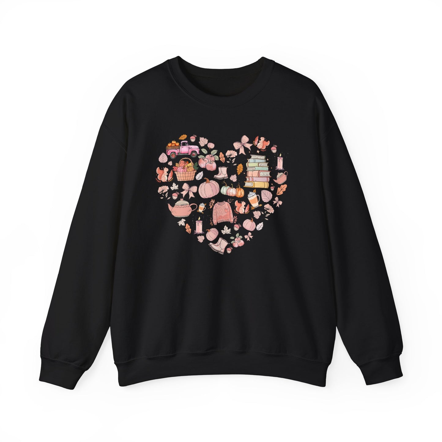 Pink Cute Fall Graphics In Heart Shape Sweatshirt