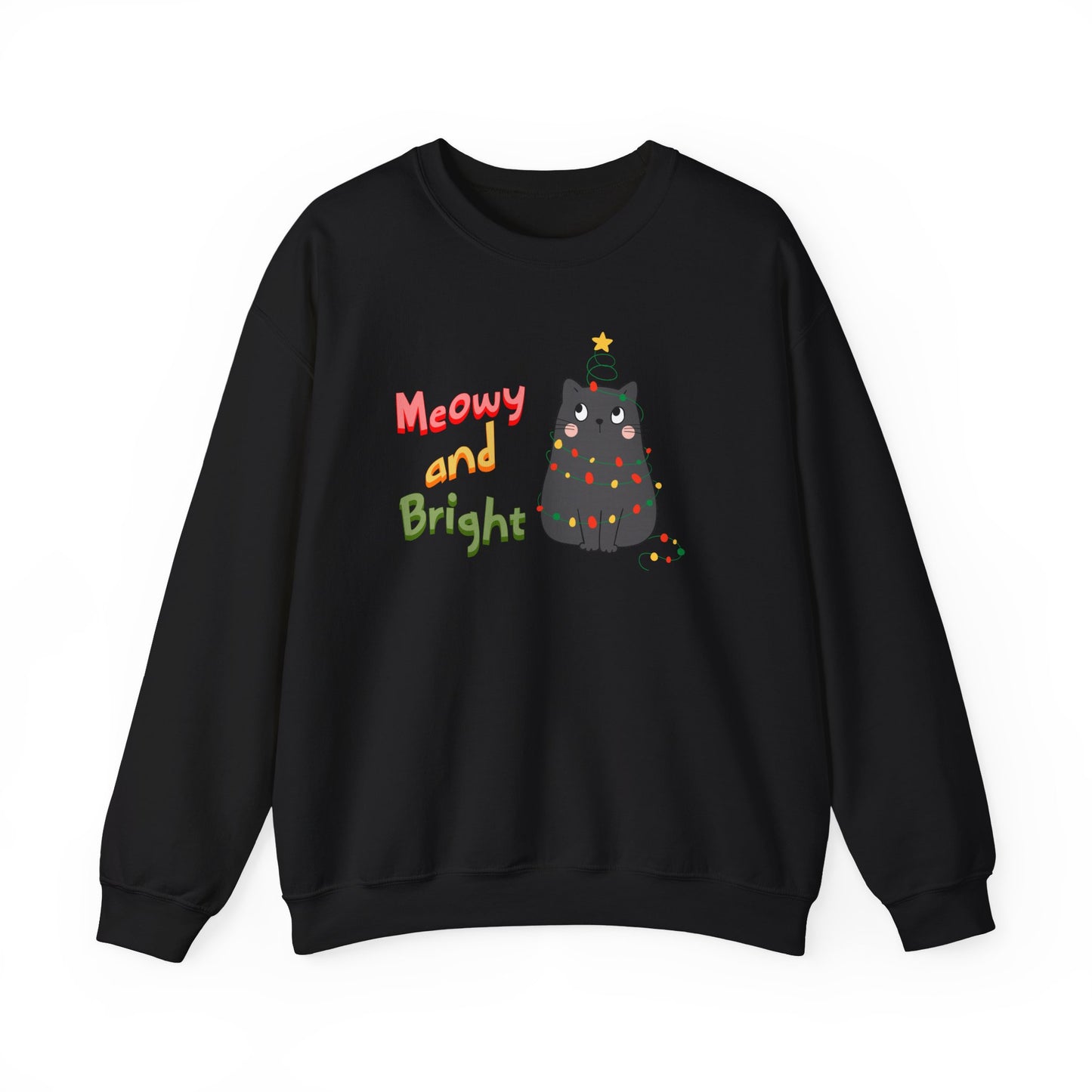 Meowy and Bright Adorable Cat Wrapped in Christmas Lights Sweatshirt