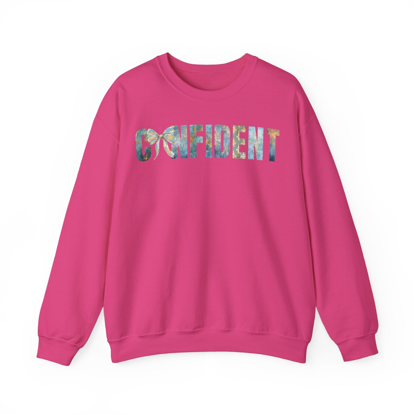 Confident With Blue and Golden Coquette Bow Sweatshirt