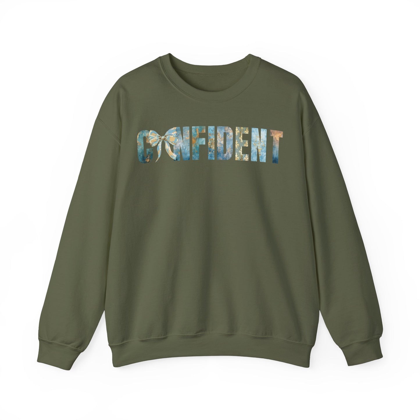 Confident With Blue and Golden Coquette Bow Sweatshirt