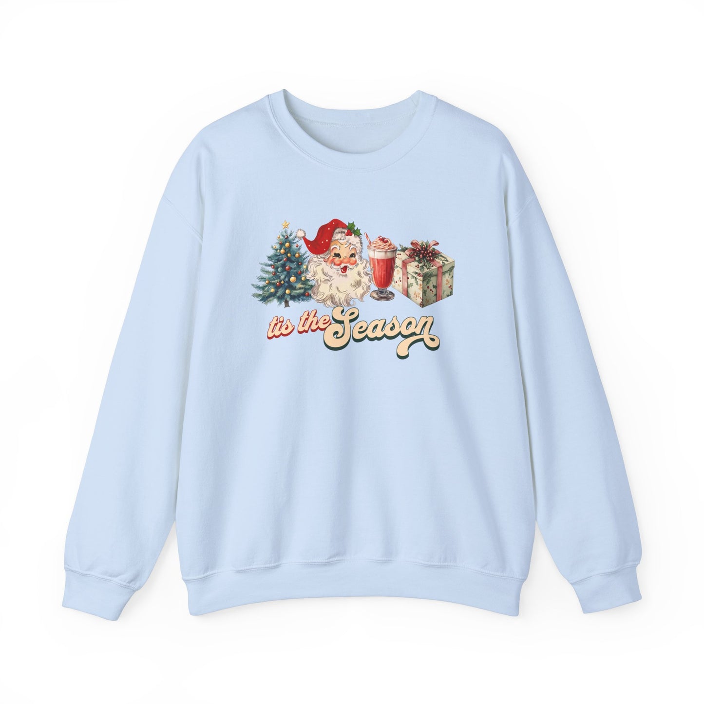 Tis The Season Christmas Tree Cute Santa And Gift Graphic Sweatshirt