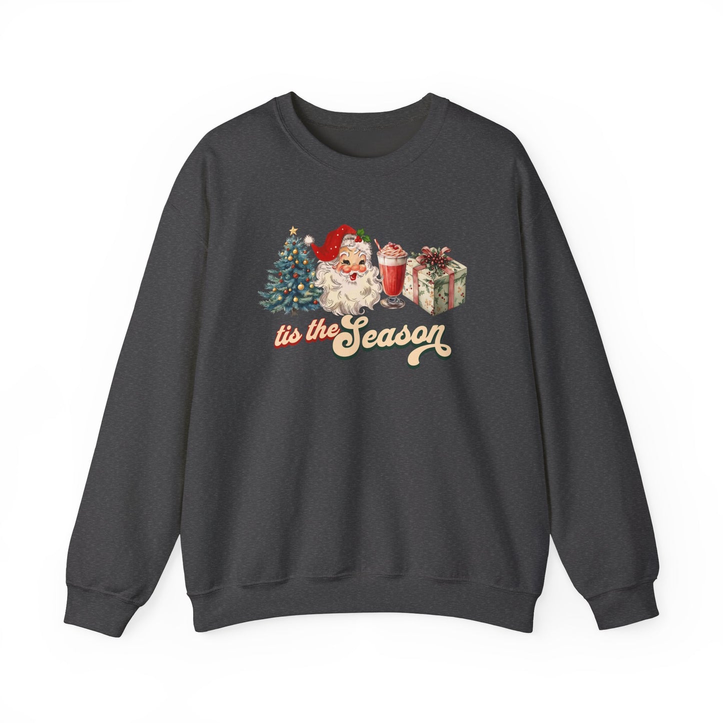 Tis The Season Christmas Tree Cute Santa And Gift Graphic Sweatshirt