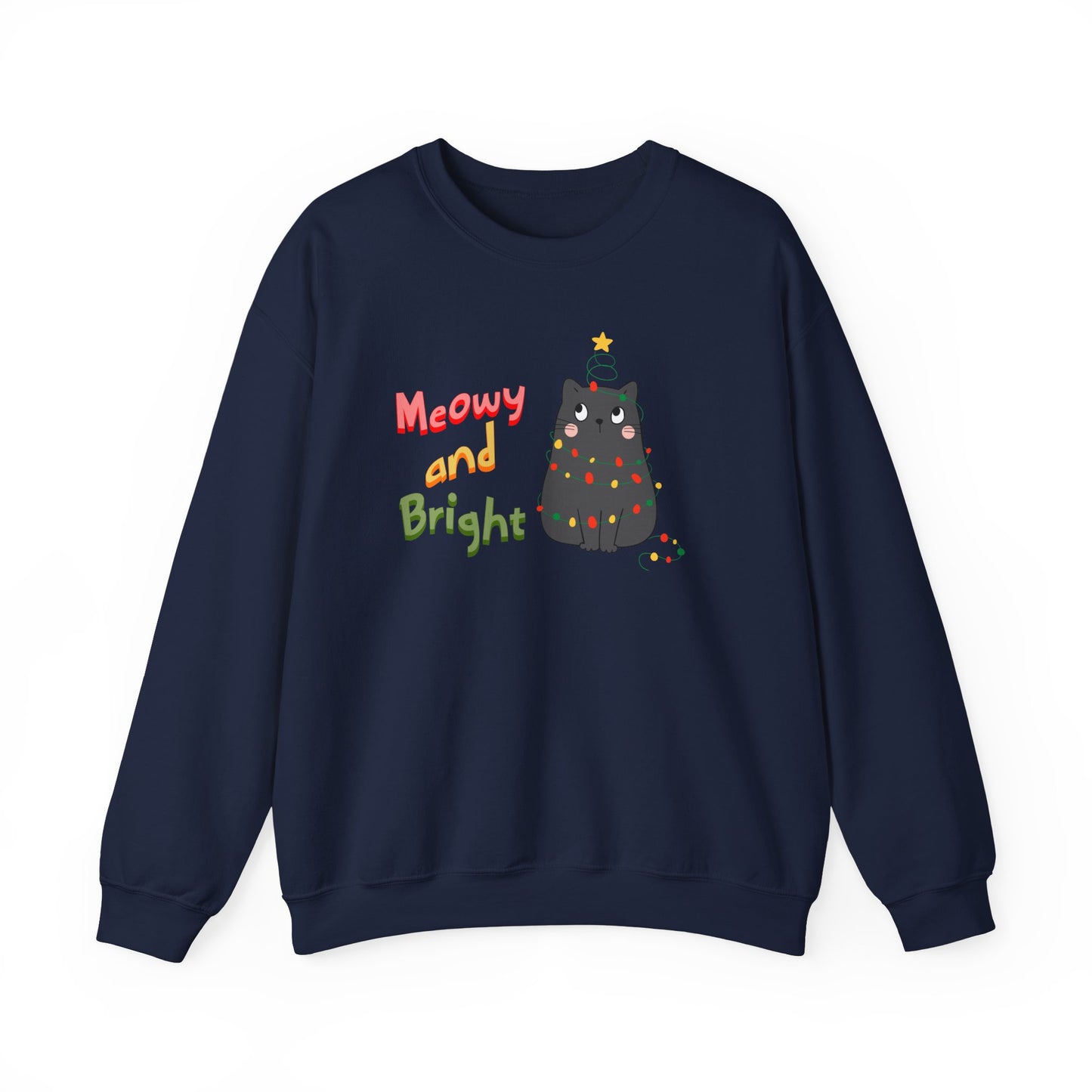 Meowy and Bright Adorable Cat Wrapped in Christmas Lights Sweatshirt