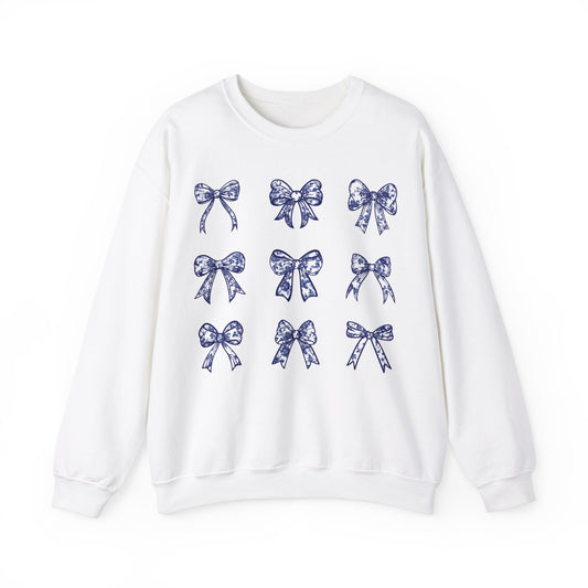 Blue Toile De Jouy Coquette Bows Sweatshirt