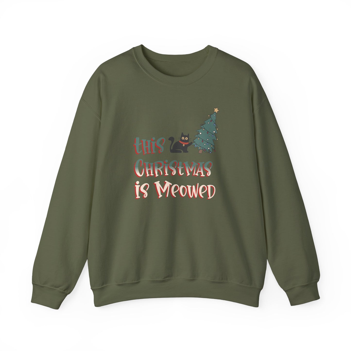 This Christmas is Meowed Cute Funny Cat and Christmas Tree Graphic Sweatshirt