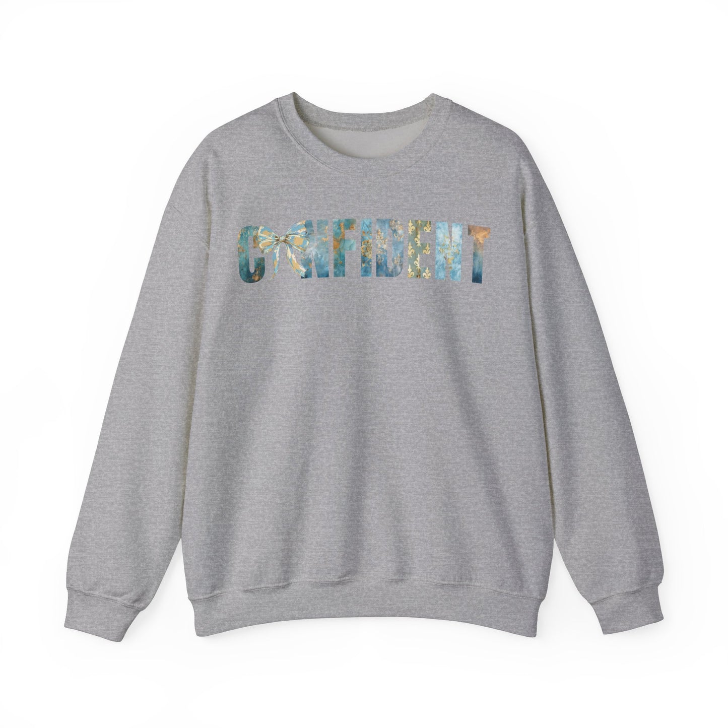 Confident With Blue and Golden Coquette Bow Sweatshirt