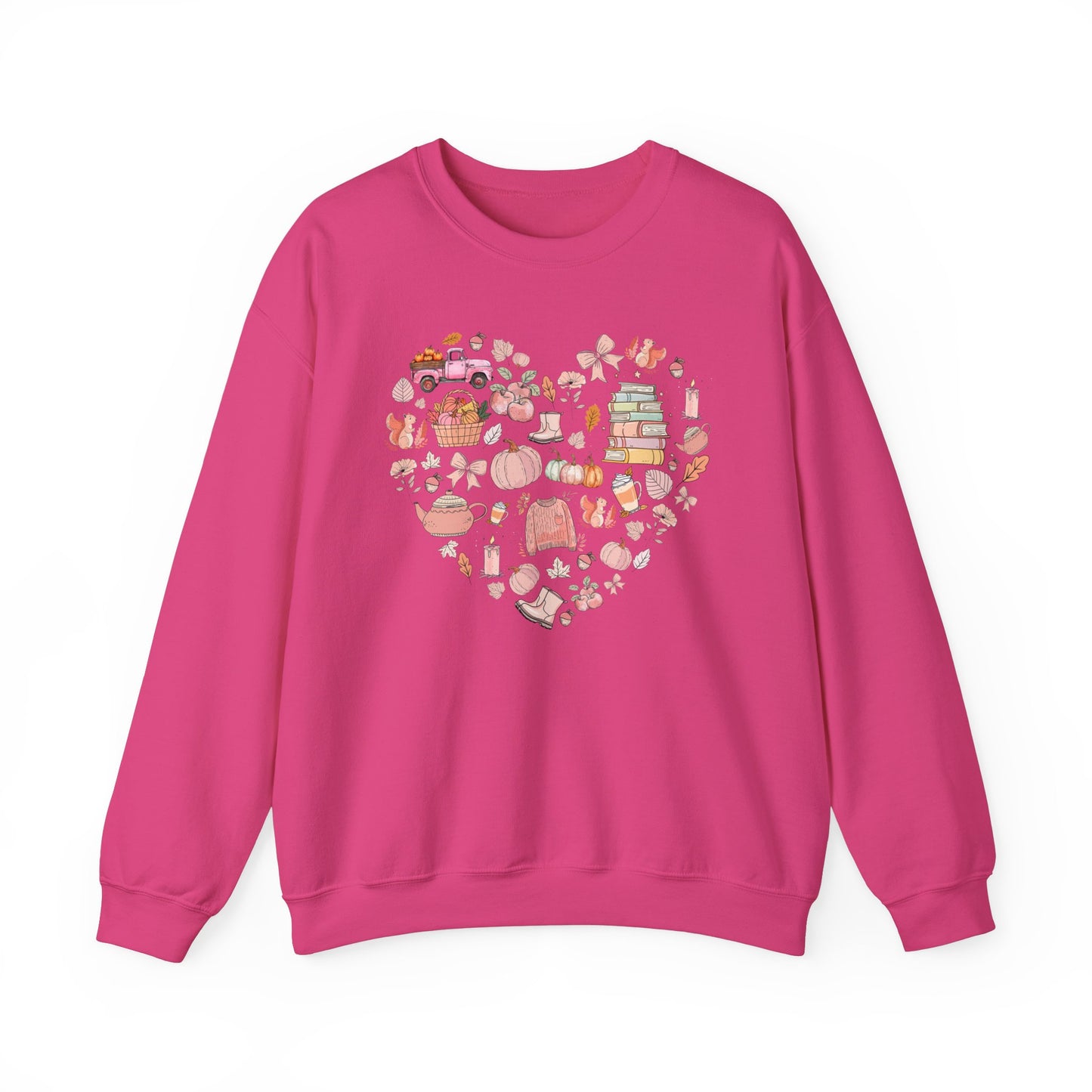 Pink Cute Fall Graphics In Heart Shape Sweatshirt