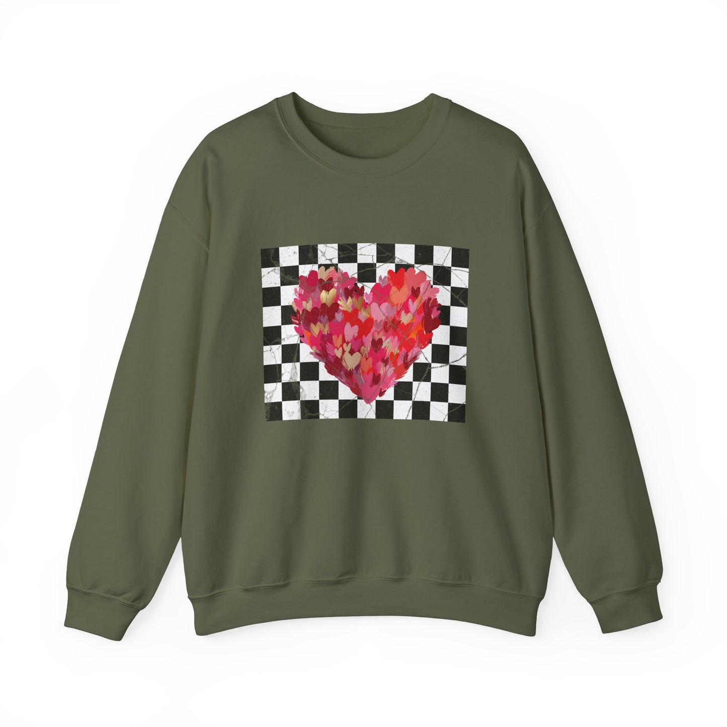 Retro Checkered Brushstroke Hearts Sweatshirt