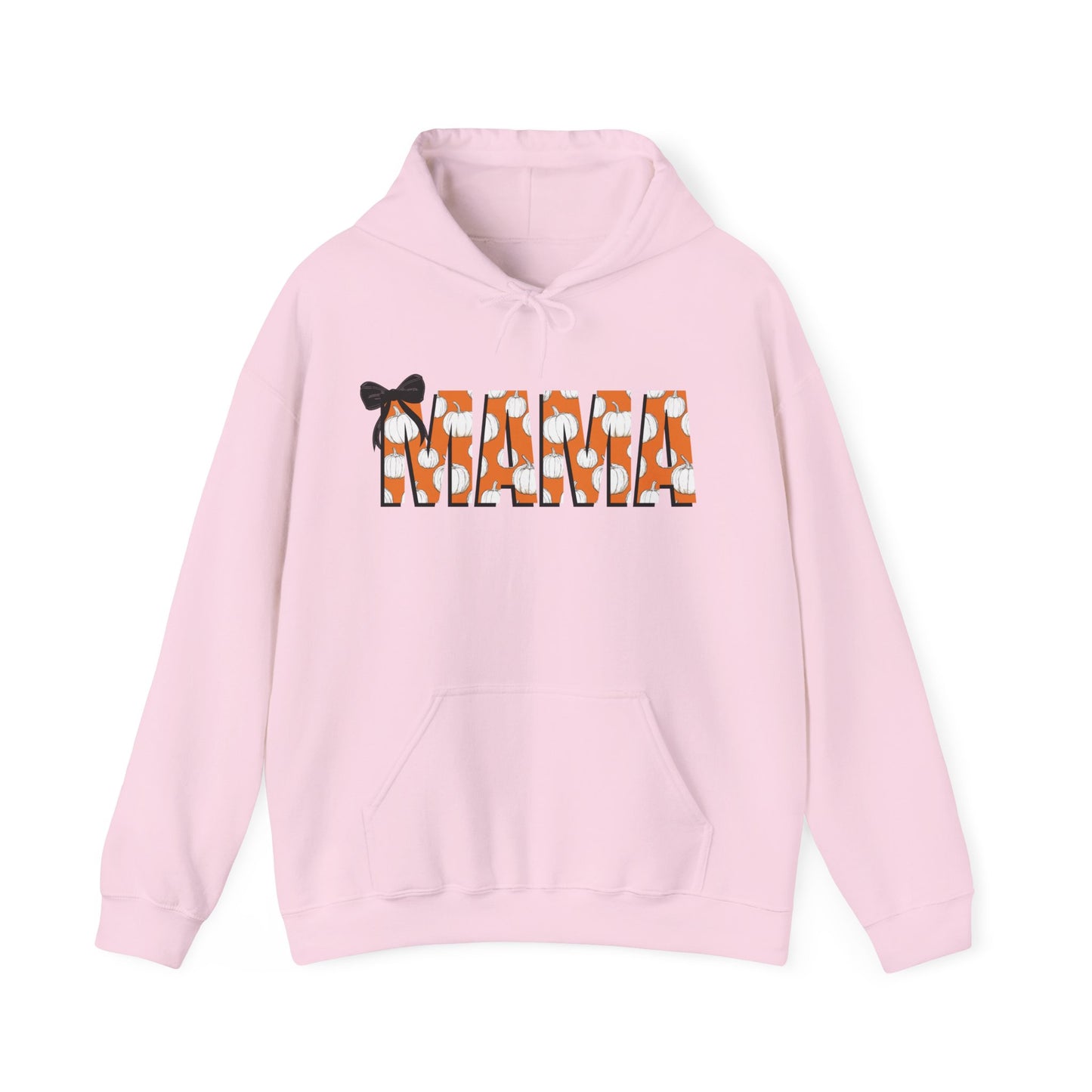 Mama Pumpkin Pattern Coquette Black Bow Hoodie