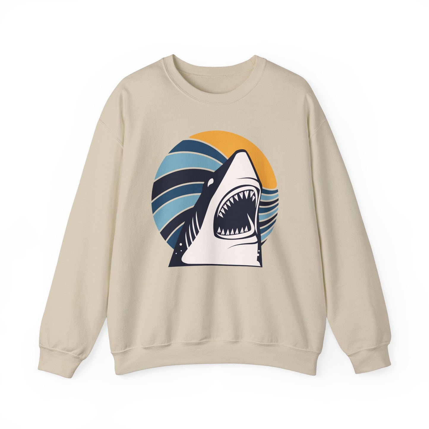 Shark Graphic and Ocean Waves With Sunset Sweatshirt