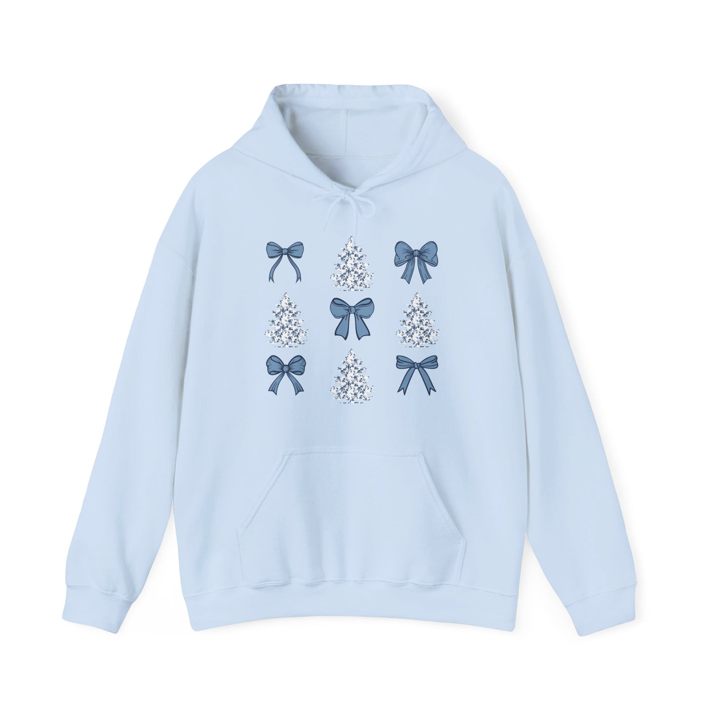 Toile De Jouy Christmas Trees and Blue Coquette Bows Hoodie