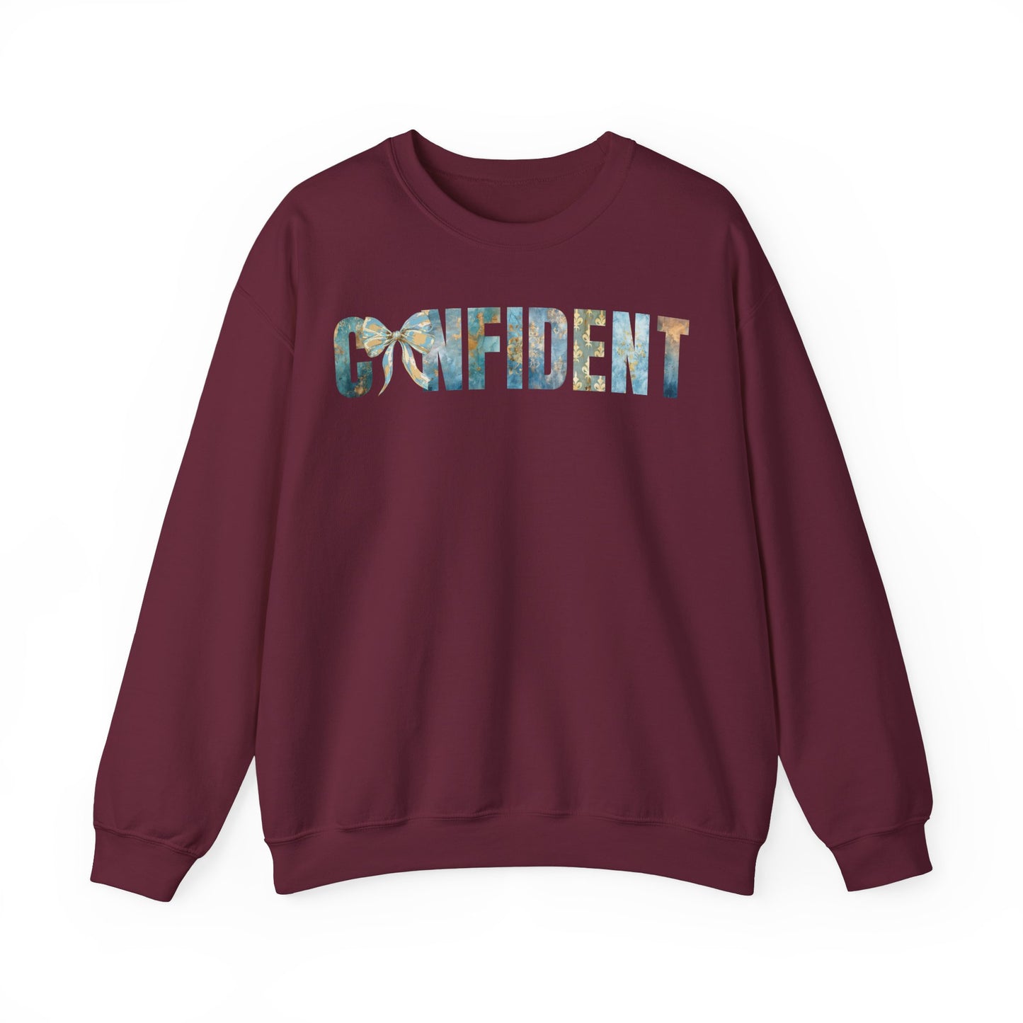 Confident With Blue and Golden Coquette Bow Sweatshirt