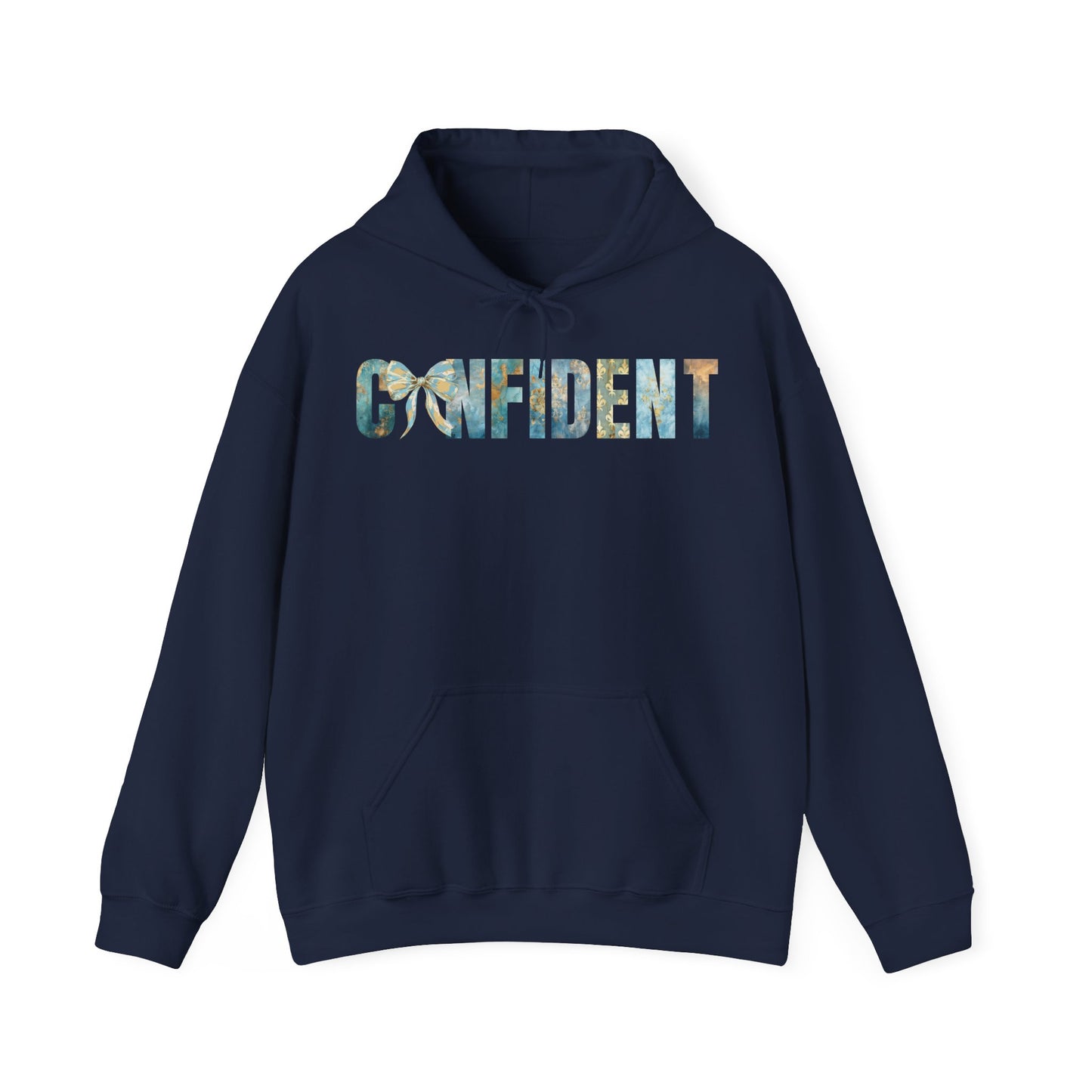 Confident With Blue and Golden Coquette Bow Hoodie