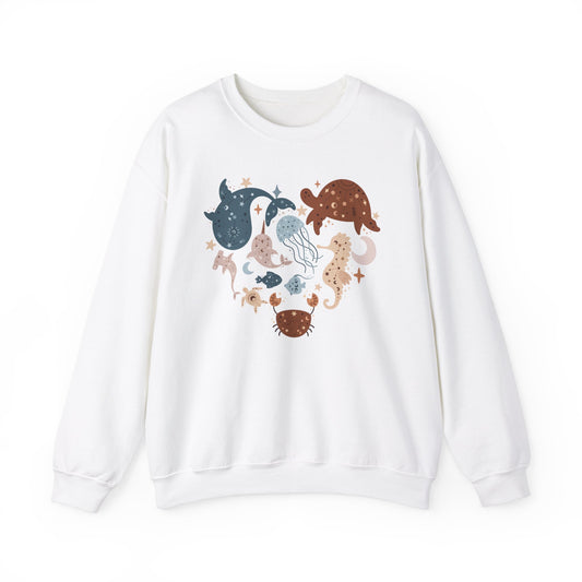 Celestial Sea Animals In Heart Shape Sweatshirt