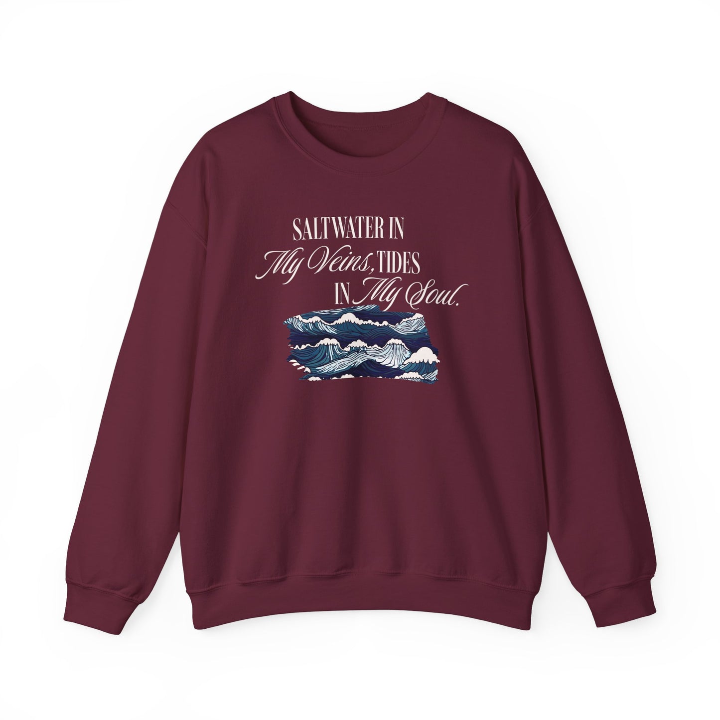 Saltwater In My Veins Tides In My Soul With Ocean Waves Graphic Sweatshirt