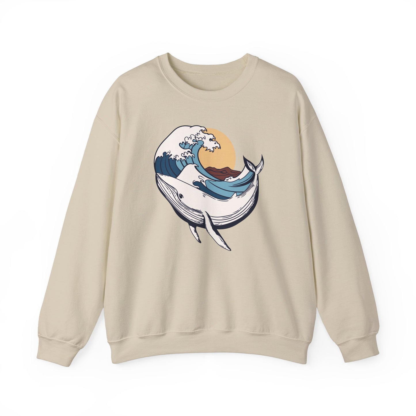 Whale and Ocean Waves With Sun Graphic Sweatshirt