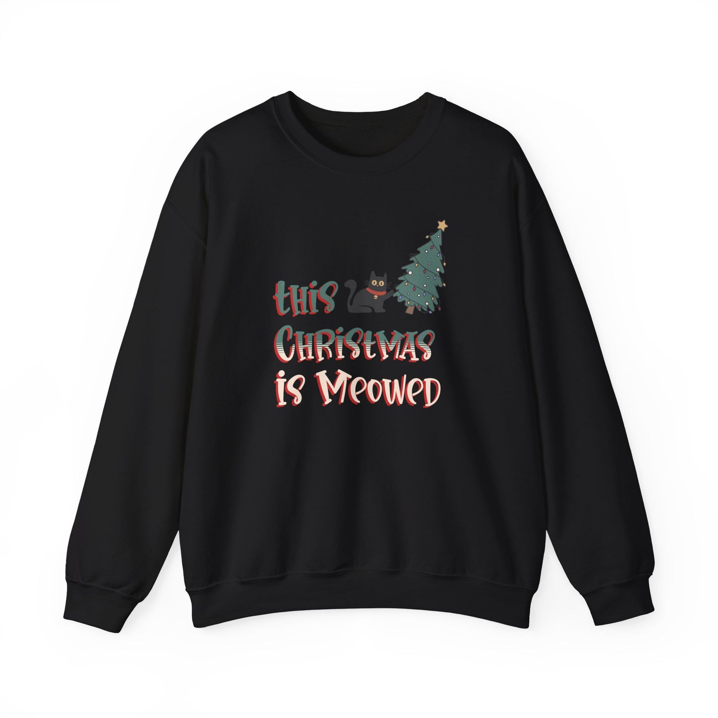 This Christmas is Meowed Cute Funny Cat and Christmas Tree Graphic Sweatshirt