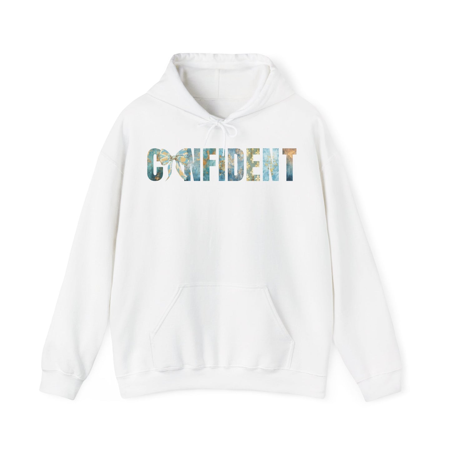 Confident With Blue and Golden Coquette Bow Hoodie