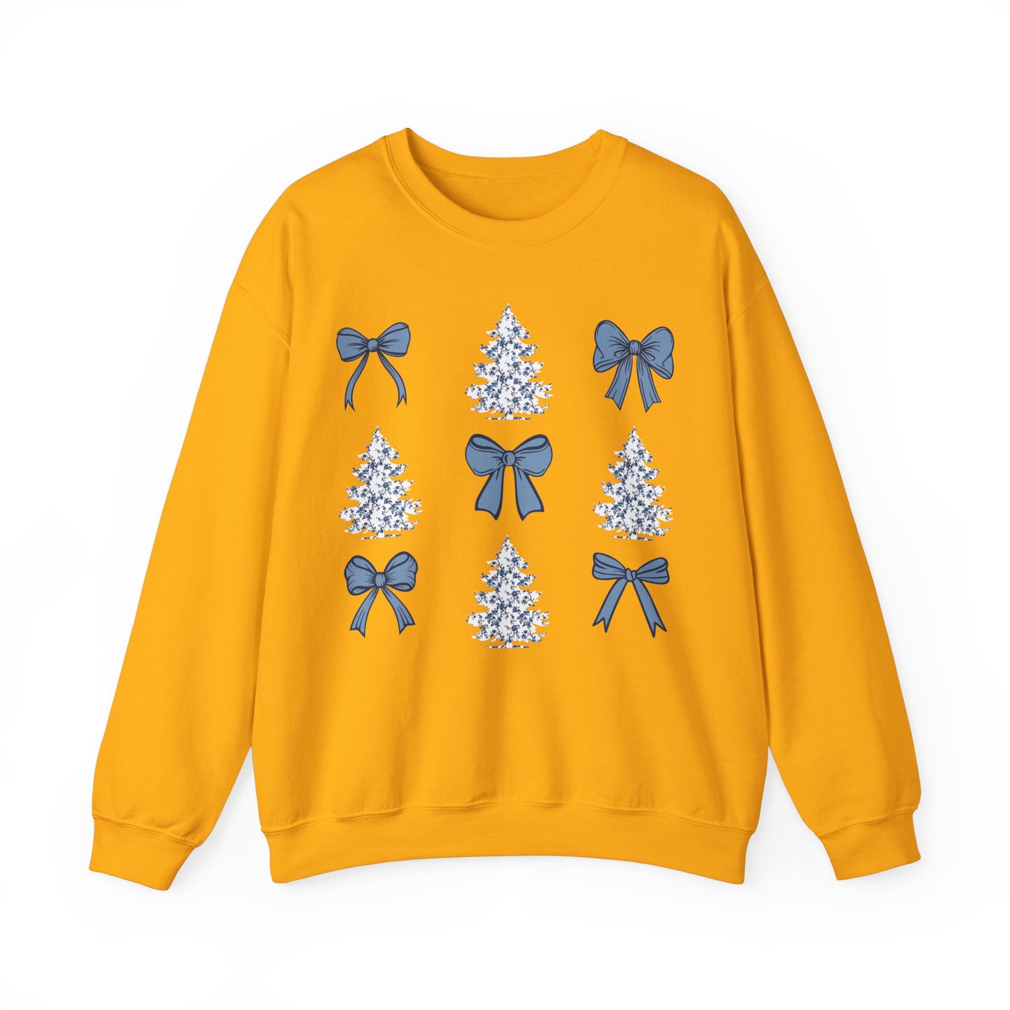 Toile De Jouy Christmas Trees and Blue Coquette Bows Sweatshirt