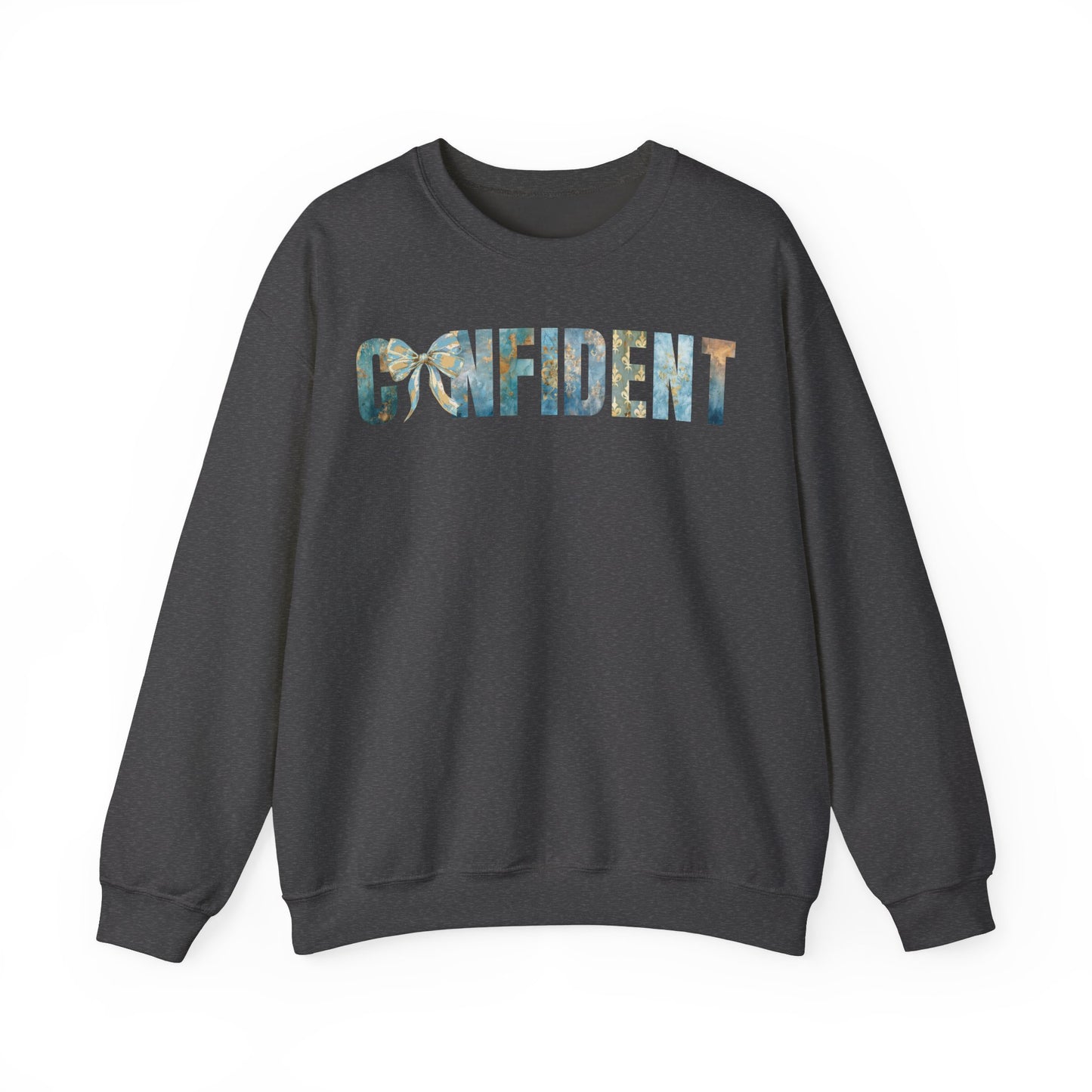 Confident With Blue and Golden Coquette Bow Sweatshirt