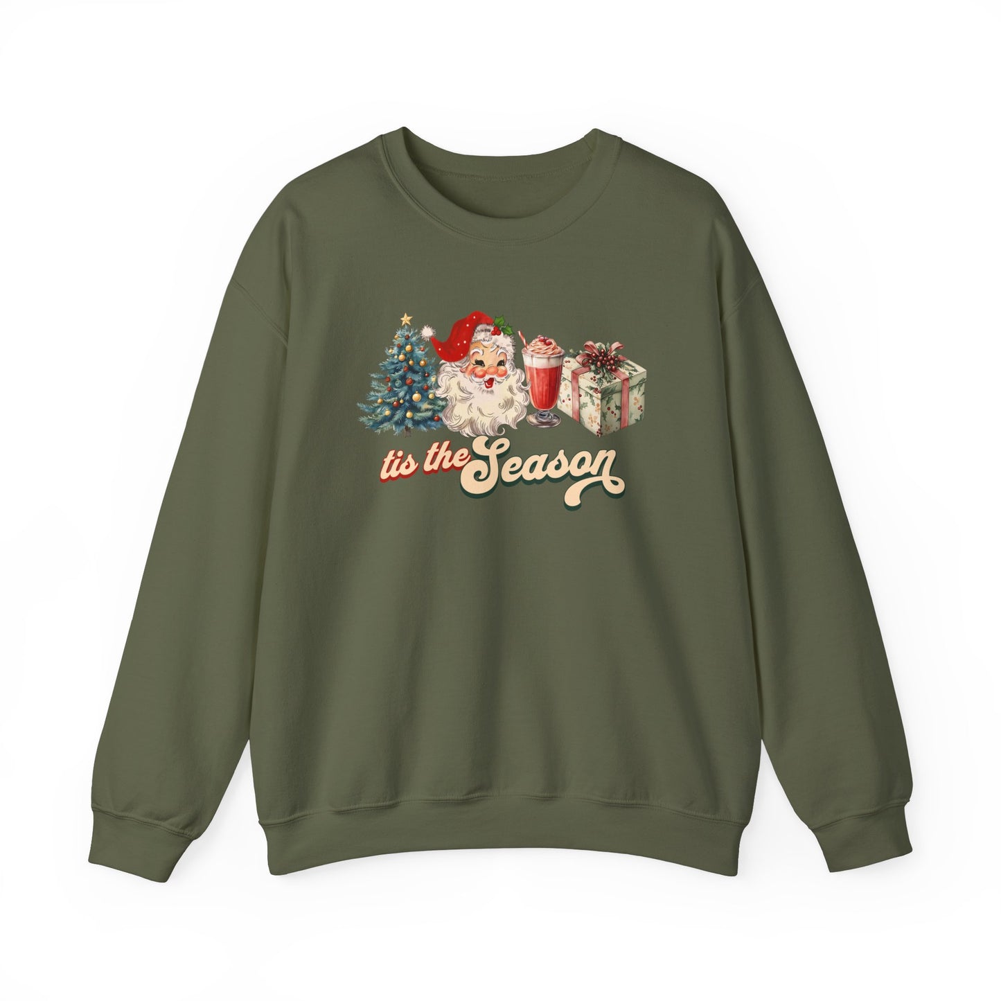 Tis The Season Christmas Tree Cute Santa And Gift Graphic Sweatshirt