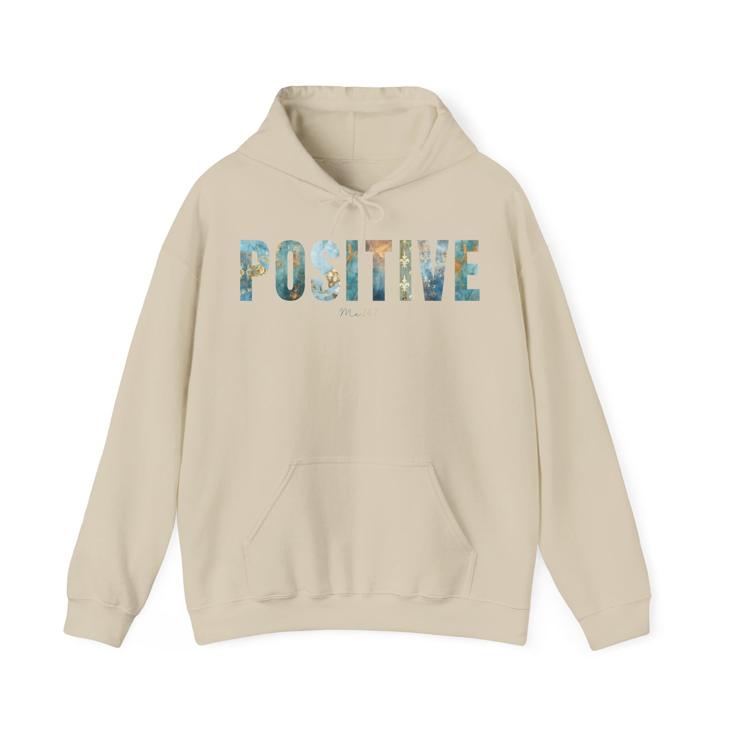 Positive Me 24:7 With Blue Golden Patterns Hoodie